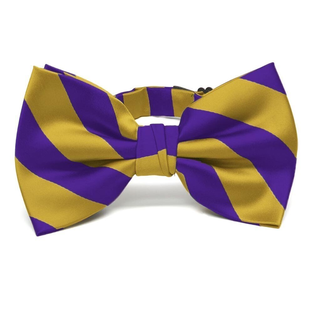 3949 Striped Bow Tie Dark Purple and Gold